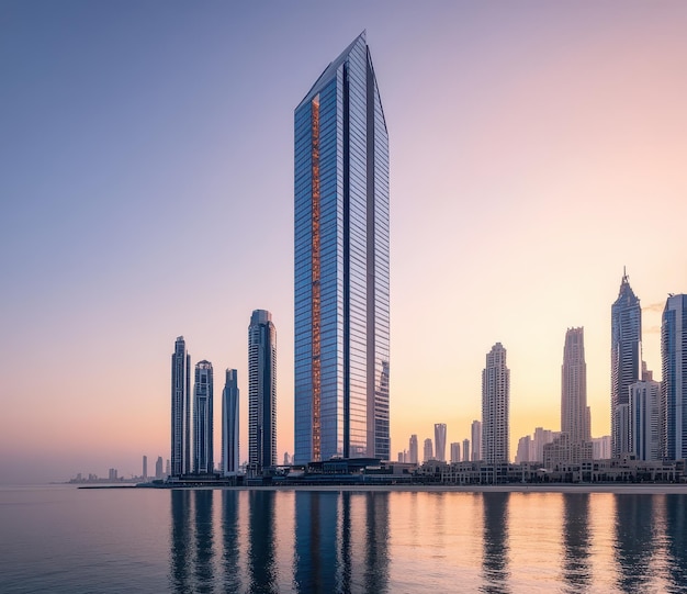 a city skyline with a few buildings in the background