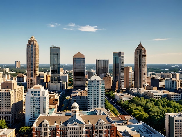 Photo a city skyline with a few buildings and a blue sky with clouds