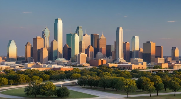 Photo a city skyline with a few trees and a few people in the background