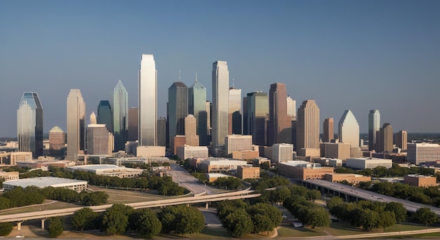 Photo a city skyline with a few trees and a sign that says quot downtown quot