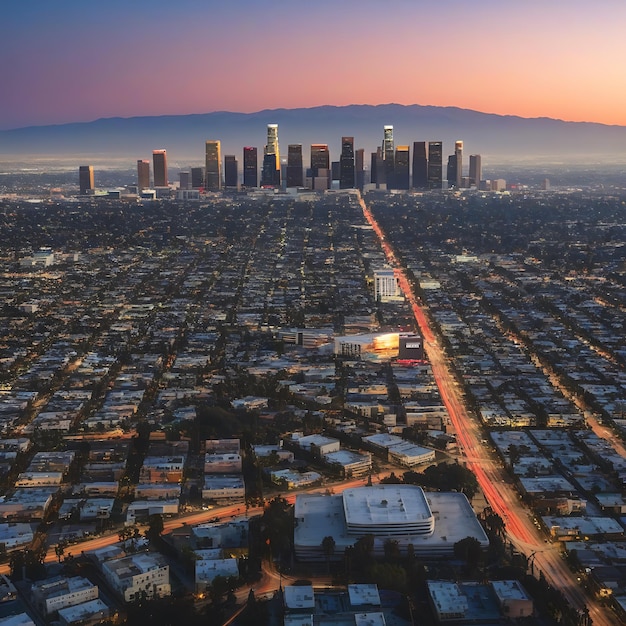 Photo a city skyline with a freeway and a city in the background