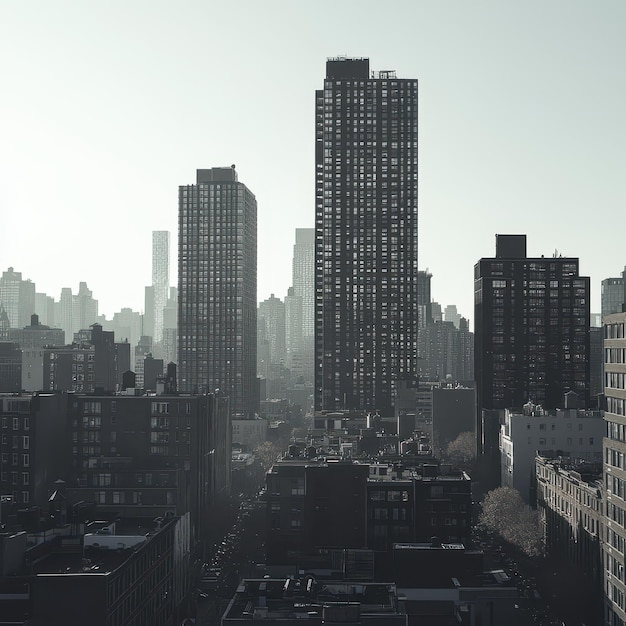 Photo a city skyline with a lot of buildings and a car in the foreground