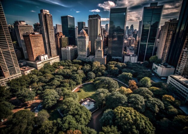 a city skyline with a park and a park with a park in the middle