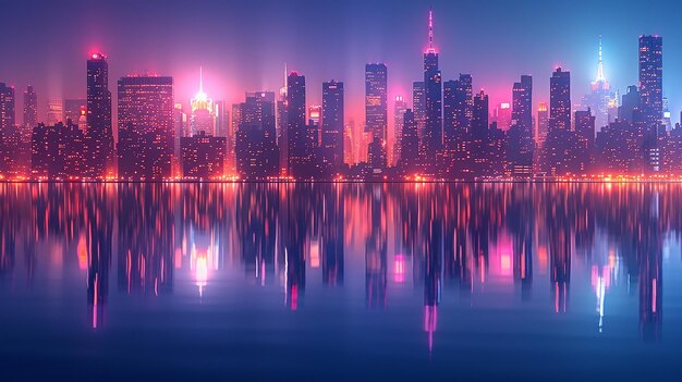 Photo a city skyline with a purple city in the background