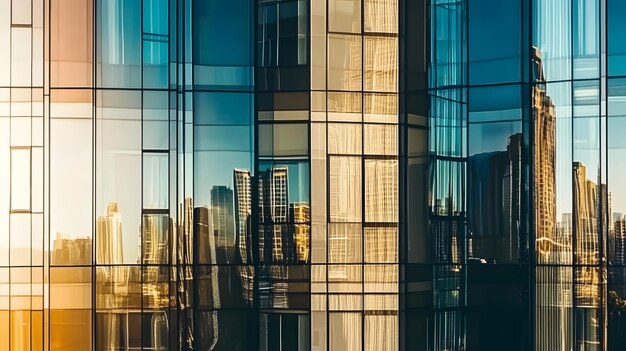 Photo a city skyline with a reflection of the city skyline