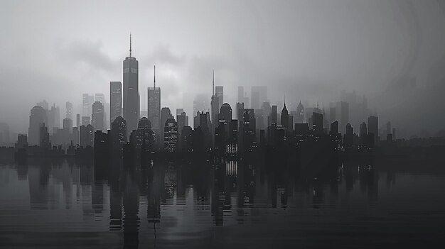 Photo a city skyline with a reflection of a city in the water