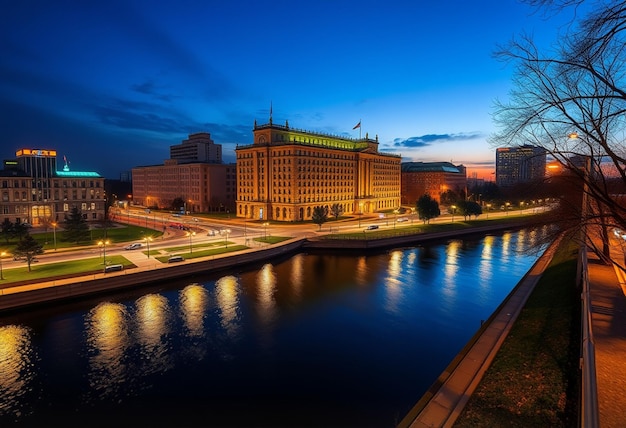 Photo a city skyline with a river and a bridge with a river in the background