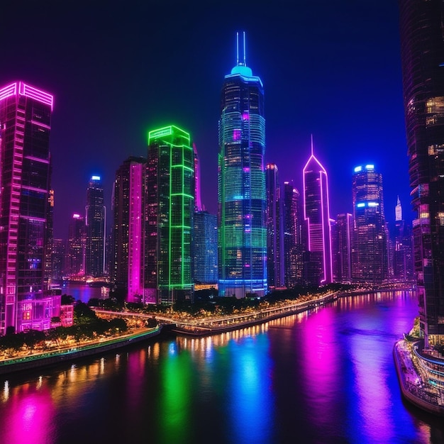 Photo a city skyline with a river and a bridge with a river and a city in the background