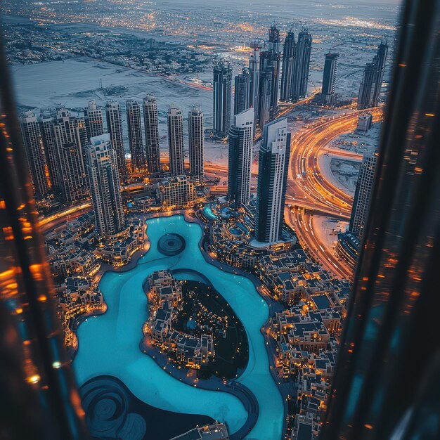 Photo a city skyline with a river and a city in the background