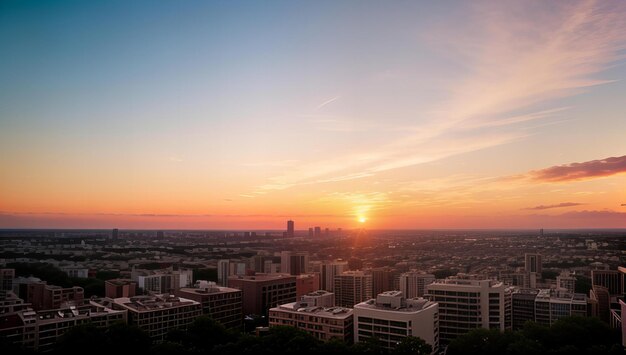 Photo a city skyline with a sunset in the background