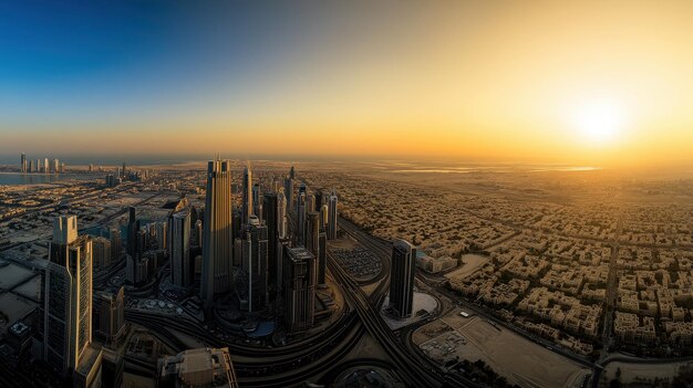 Photo a city skyline with a sunset in the background