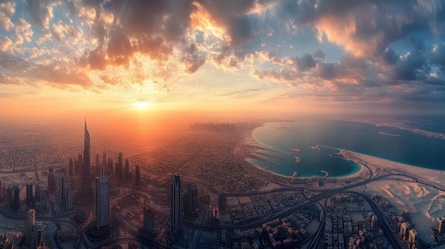 Photo a city skyline with a sunset in the background