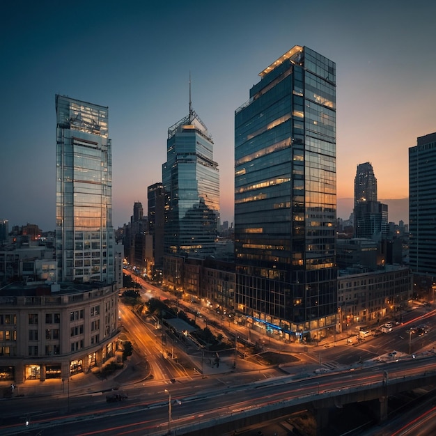 Photo a city skyline with a traffic jam and a cityscape in the background