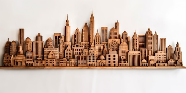 City skyline wood carving on white background beautiful Generative AI AIG32