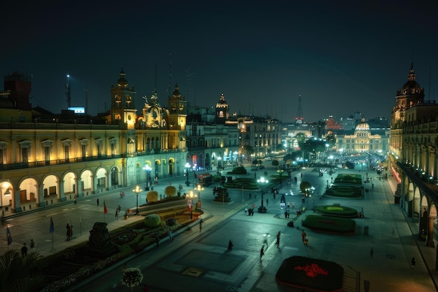 City square at night viewing the city