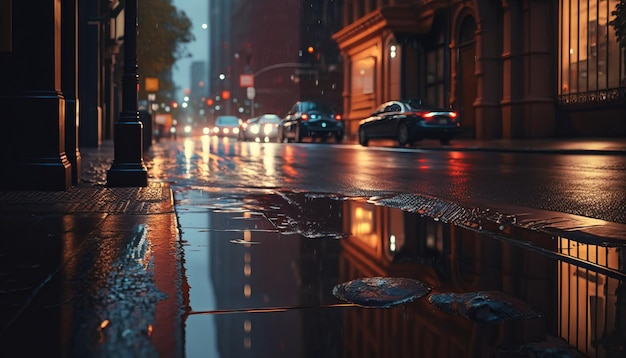 City street after the rain. Generative AI.