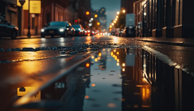 City street after the rain. Generative AI.