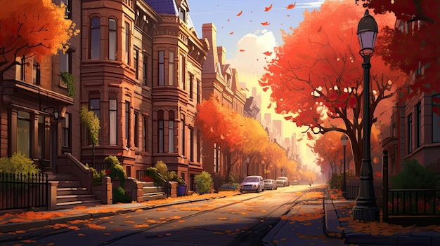 A city street at autumn