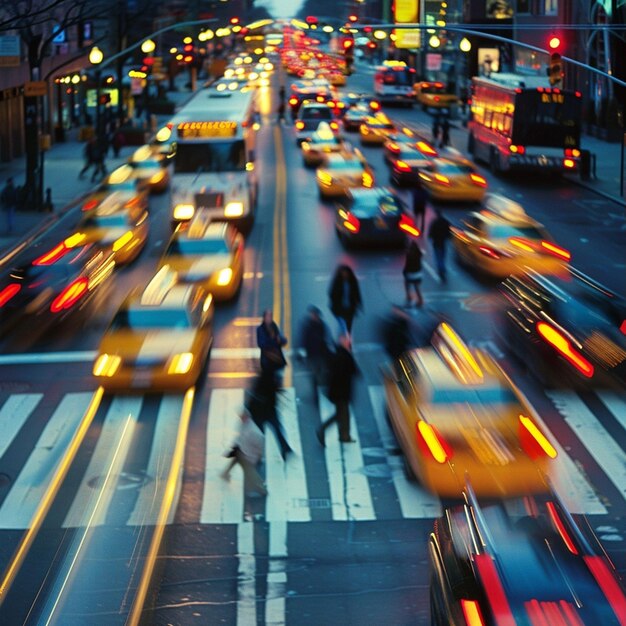 City street bustling with cars and walkers