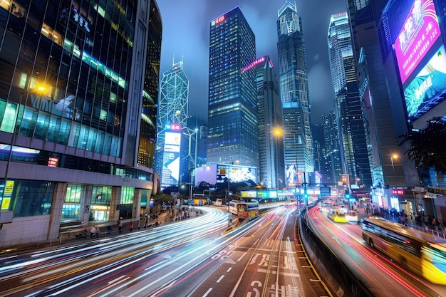 A city street filled with lots of traffic at night