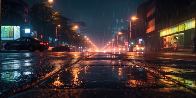 City street at night after rain