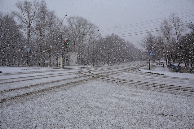 city street in snowfall background winter landscape abstract view