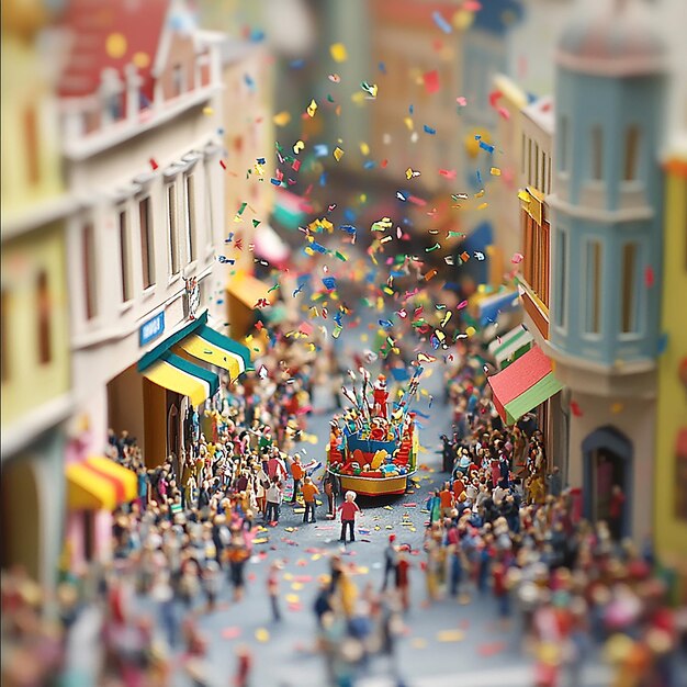 Photo a city street with a colorful festival atmosphere miniature paper city model