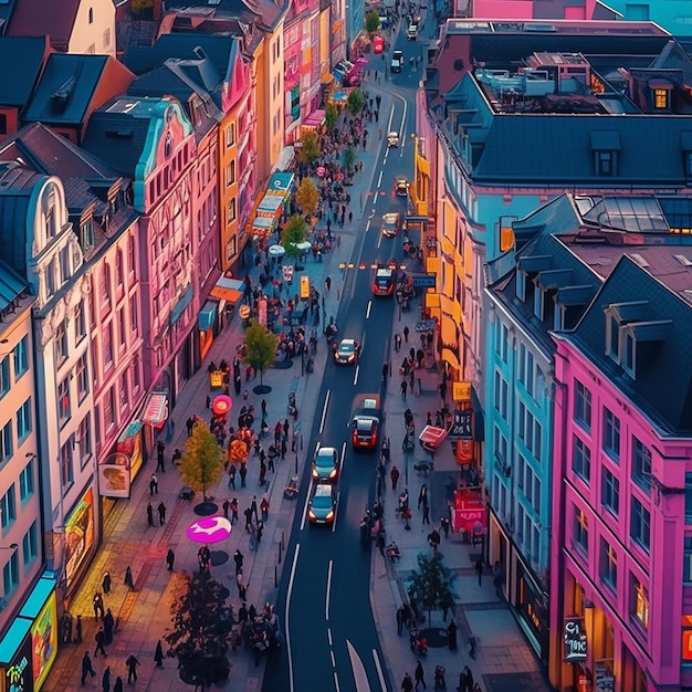 a city street with a few people and a car on the street