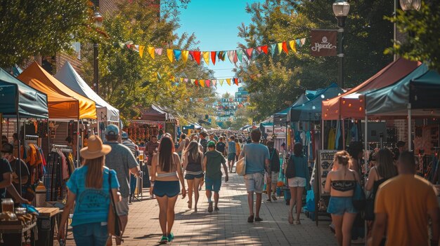 Photo a city street with a lot of people walking and a sign that saysdoon it