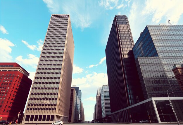 Photo a city street with tall buildings and a sky with clouds