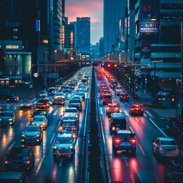 a city street with a traffic jam and a sign that says quot welcome to the city quot