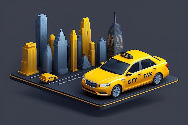 City taxi 3d vector graphics Yellow Cab ui ux landing page concept