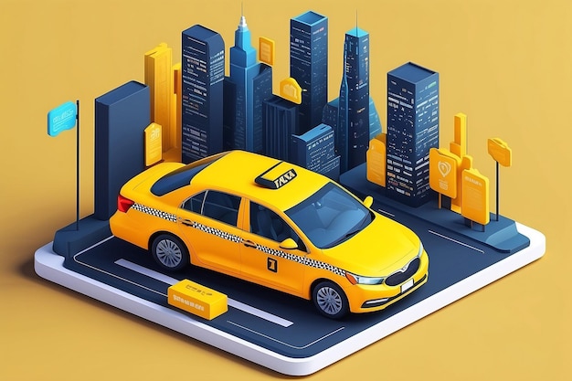 City taxi 3d vector graphics Yellow Cab ui ux landing page concept