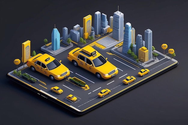 City taxi 3d vector graphics Yellow Cab ui ux landing page concept