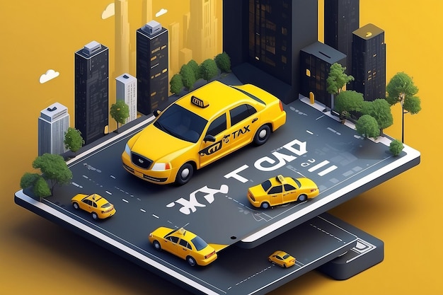 City taxi 3d vector graphics Yellow Cab ui ux landing page concept