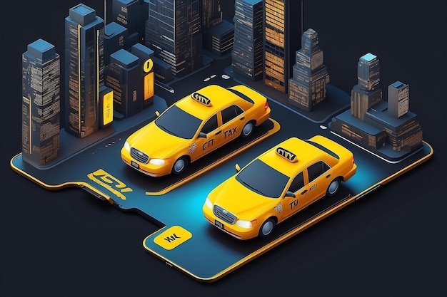 City taxi 3d vector graphics Yellow Cab ui ux landing page concept