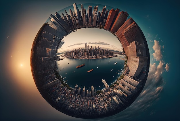 City today in a circle