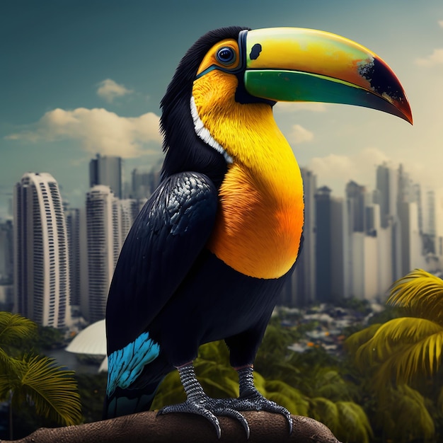 City and Toucan Blend in Stunning Generative AI Artwork