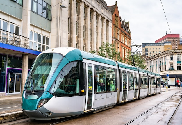 City tram at Old Market Square in Nottingham  England, UK