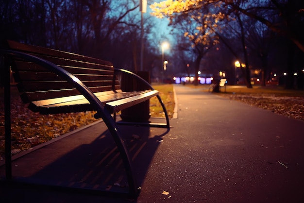 City Trips concept bench in autumn park background