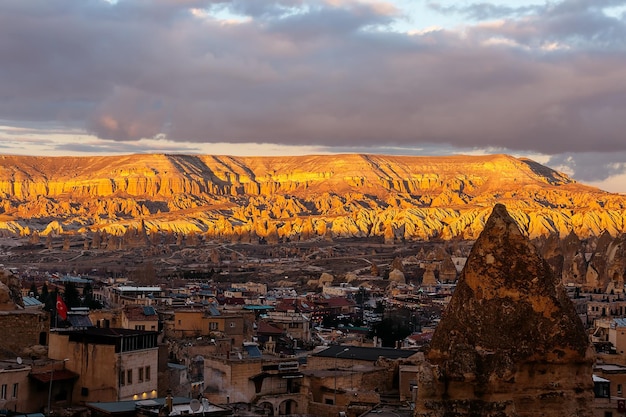 City view in Cappadocia at sunset .Turkey