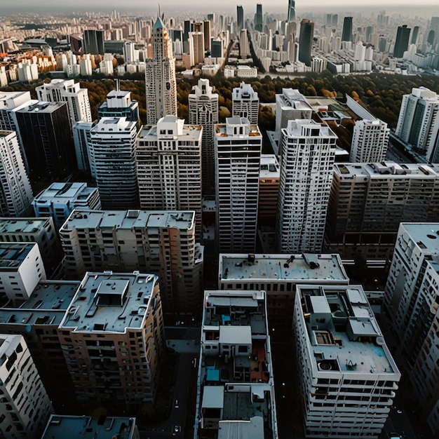 Photo a city view from the top of a building with the word  l  on it