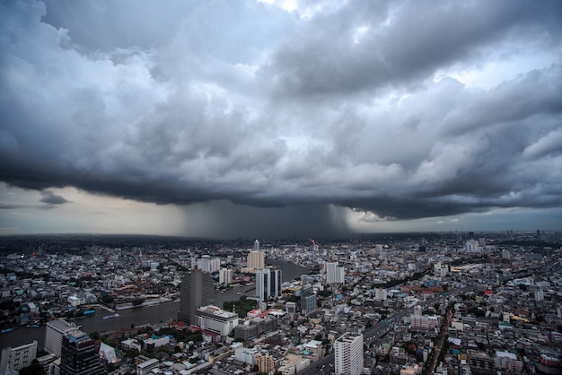 City in a wide view Ambient atmosphere in Bangkok, Thailand