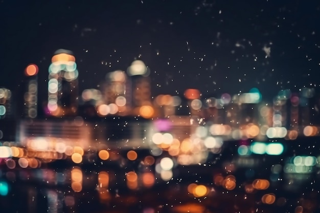 City window lights blurred lights bokeh road lights colorful lights rainy night