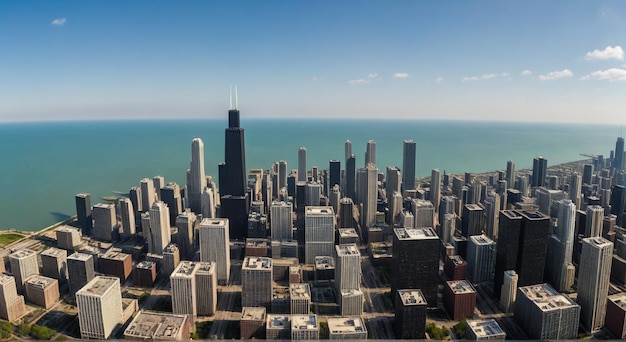 Photo a city with a blue ocean and a blue sky