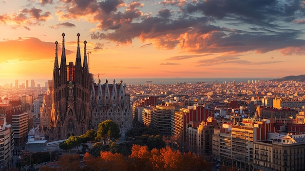 a city with a church on the top of it