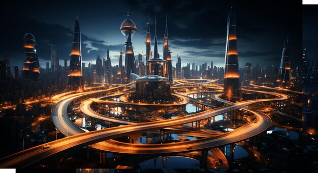 a city with a futuristic city in the background