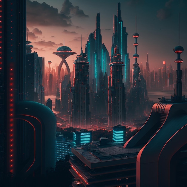 A city with a futuristic city in the background