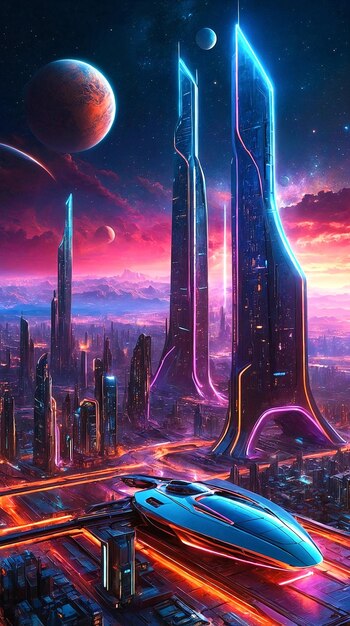 a city with a futuristic city in the background