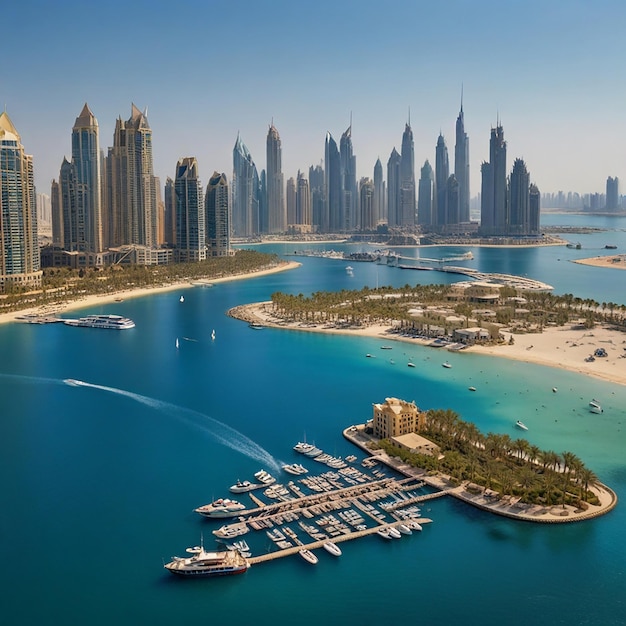 Photo a city with many buildings and boats in the water